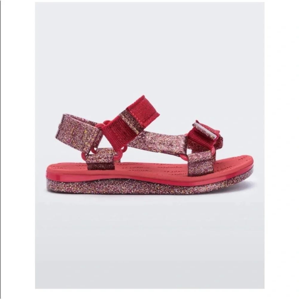Mini Melissa Papete Rider Sandal kids youth jelly sandals red glitter size 4 NEW - Picture 7 of 7
